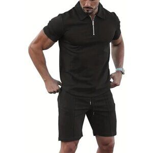 Men's Tracksuit 2 Piece Quarter Zip Sweatsuit Sets Short Sleeve Golf Polo Shirts